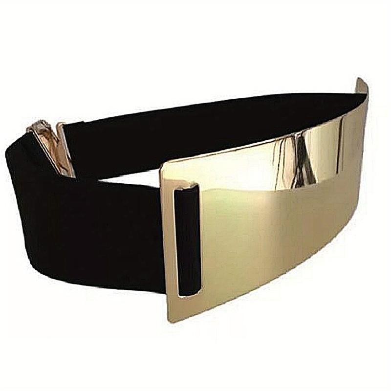 Metallic Glossy Wide Belt Waistband Punk Solid Elastic Waistband Belt
