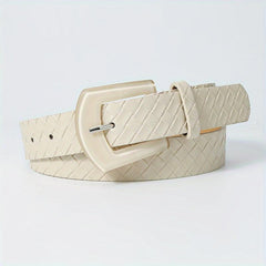 Square Buckle PU Embossed Belt Women Wide Waist Belts