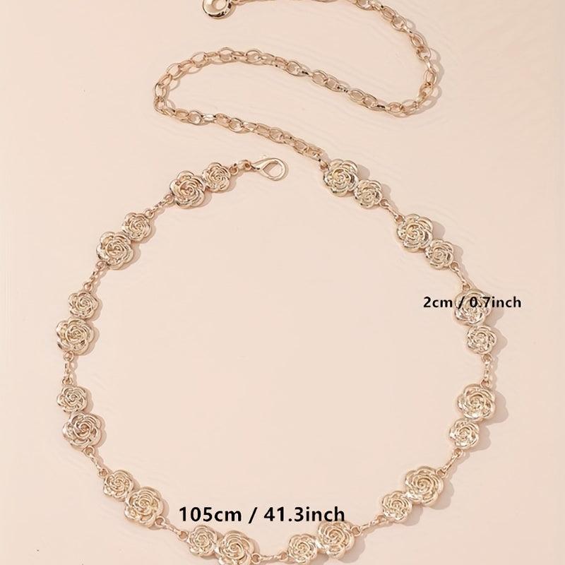 Double Rose Waist Chain Classic Golden Metal Chain Belt Dress Girdle