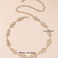 Double Rose Waist Chain Classic Golden Metal Chain Belt Dress Girdle