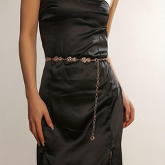 Double Rose Waist Chain Classic Golden Metal Chain Belt Dress Girdle