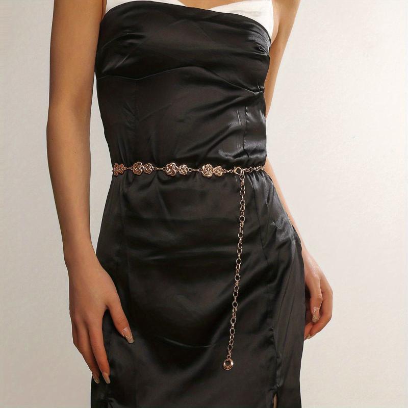 Double Rose Waist Chain Classic Golden Metal Chain Belt Dress Girdle