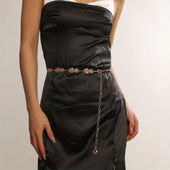 Double Rose Waist Chain Classic Golden Metal Chain Belt Dress Girdle