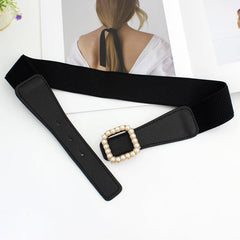 Women's Elastic Belt Square Pearls Buckle Waist Slimming Girdle