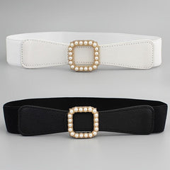Women's Elastic Belt Square Pearls Buckle Waist Slimming Girdle