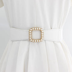 Women's Elastic Belt Square Pearls Buckle Waist Slimming Girdle