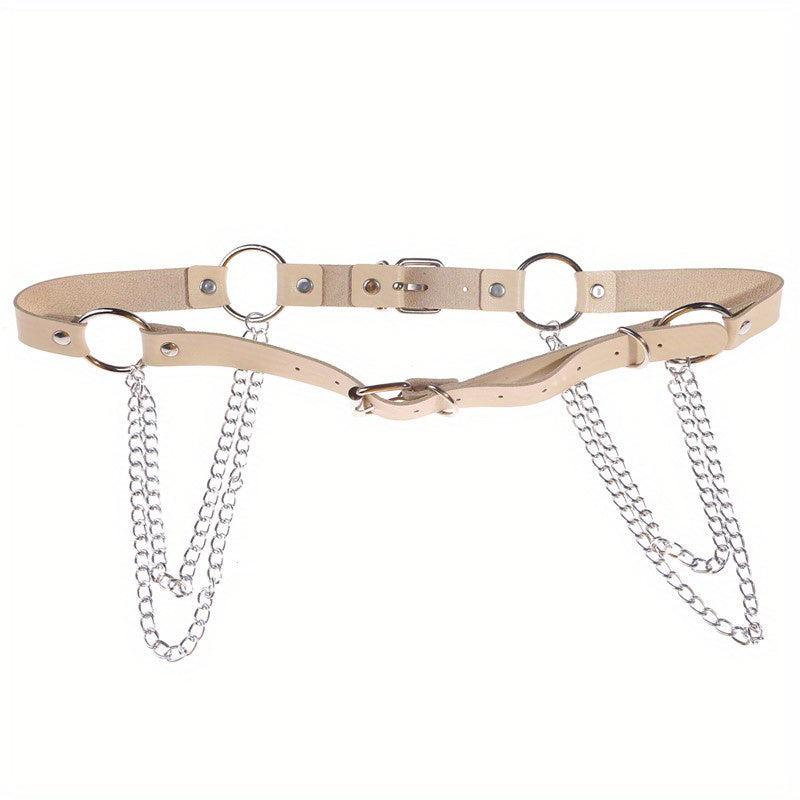 Layered Chain Tassel Punk Belt Gothic Solid PU Leather Chain Belt