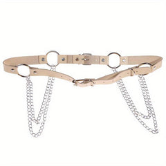 Layered Chain Tassel Punk Belt Gothic Solid PU Leather Chain Belt