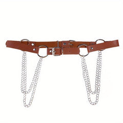 Layered Chain Tassel Punk Belt Gothic Solid PU Leather Chain Belt