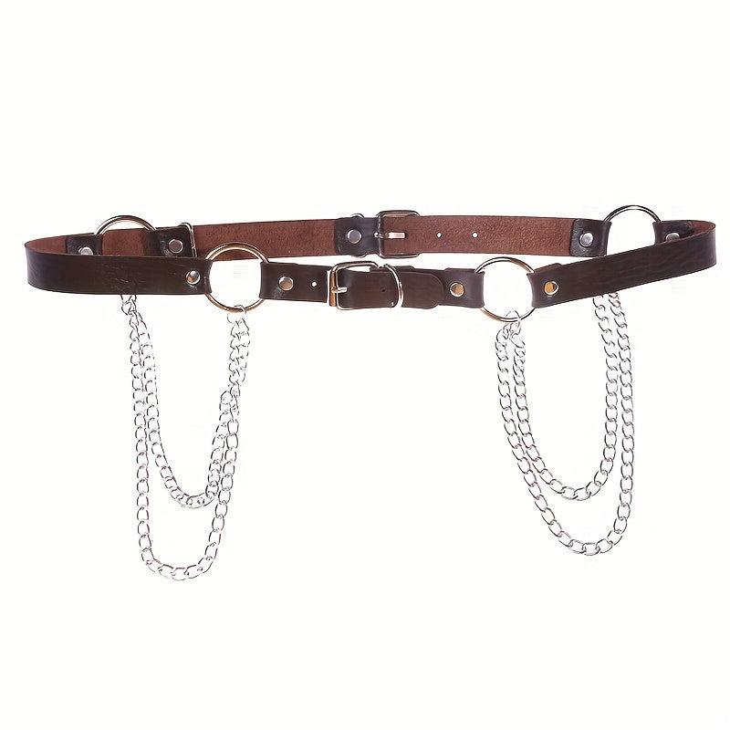 Layered Chain Tassel Punk Belt Gothic Solid PU Leather Chain Belt