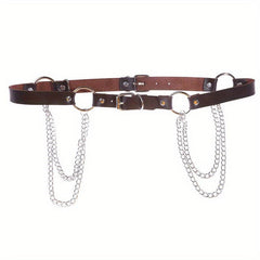Layered Chain Tassel Punk Belt Gothic Solid PU Leather Chain Belt
