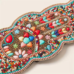 Bohemian Turquoise Beads Wide Belt Palm Pattern Belts Vintage Irregular Edge