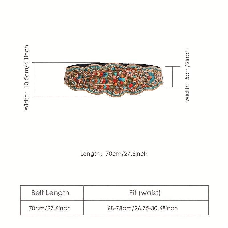 Bohemian Turquoise Beads Wide Belt Palm Pattern Belts Vintage Irregular Edge
