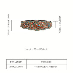 Bohemian Turquoise Beads Wide Belt Palm Pattern Belts Vintage Irregular Edge