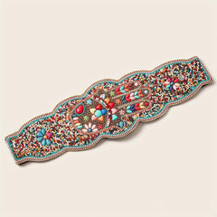 Bohemian Turquoise Beads Wide Belt Palm Pattern Belts Vintage Irregular Edge