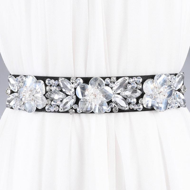 Women's Rhinestone Flower Elastic Belt