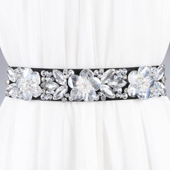 Women's Rhinestone Flower Elastic Belt