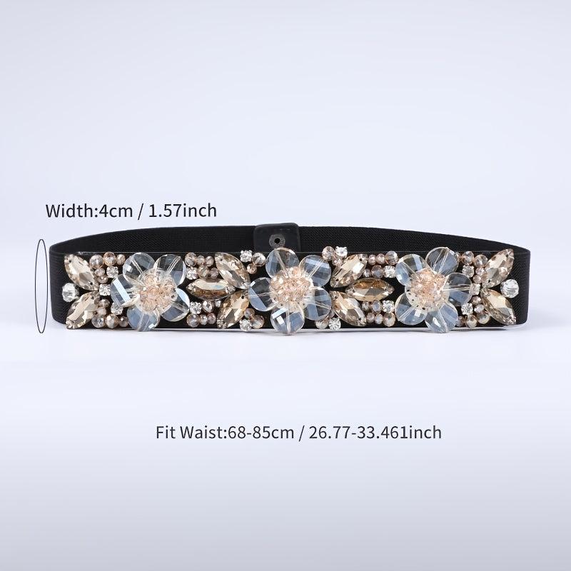 Women's Rhinestone Flower Elastic Belt