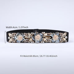 Women's Rhinestone Flower Elastic Belt