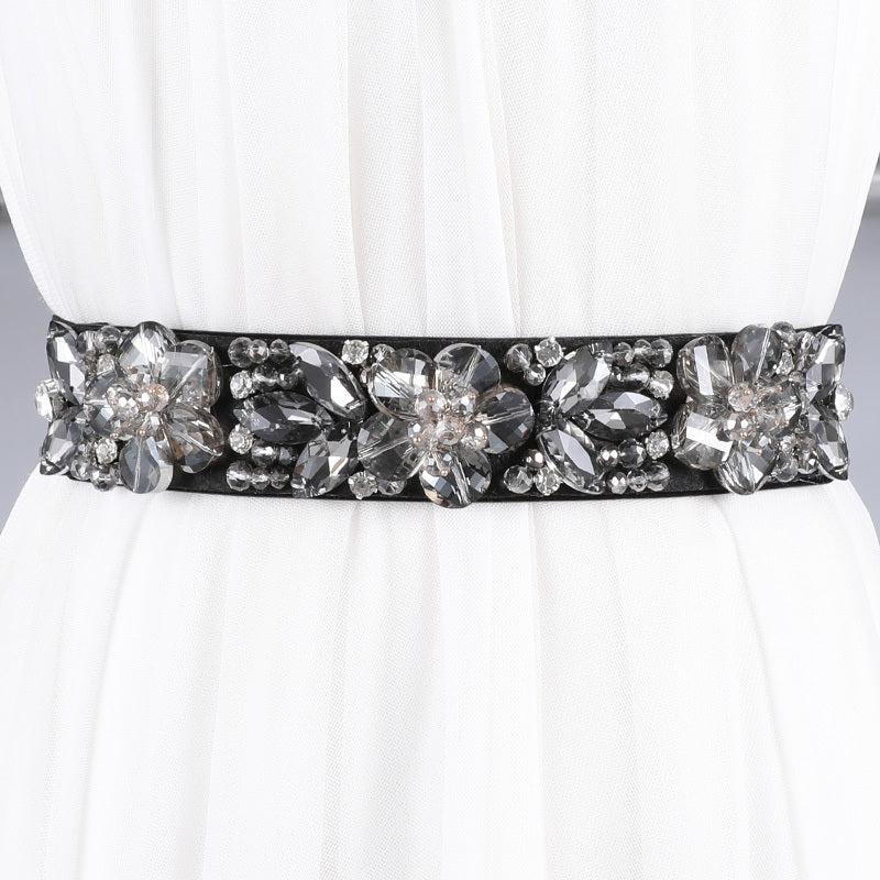 Women's Rhinestone Flower Elastic Belt