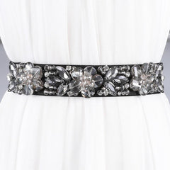 Women's Rhinestone Flower Elastic Belt