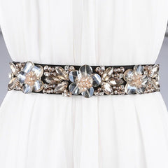 Women's Rhinestone Flower Elastic Belt