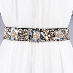 Women's Rhinestone Flower Elastic Belt