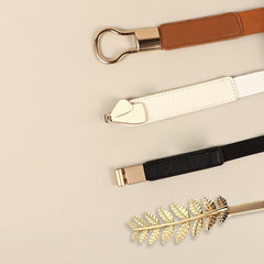 4PCS Brown Leaf and Bow Buckle Belt Set for Women