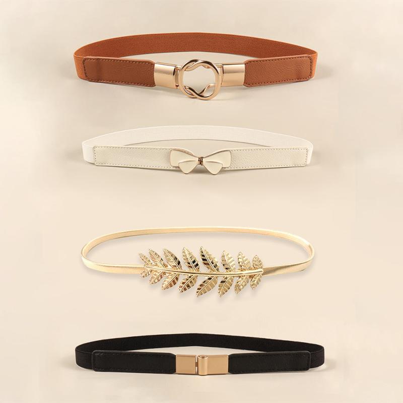 4PCS Brown Leaf and Bow Buckle Belt Set for Women