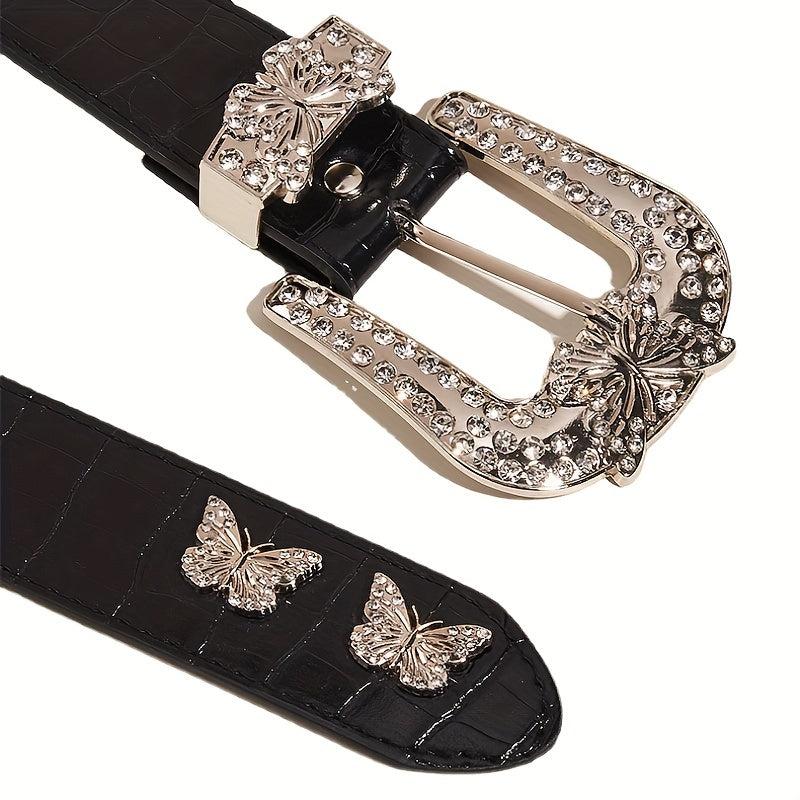 Butterfly Buckle PU Belt Y2K Vintage Rhinestone Punk Belts