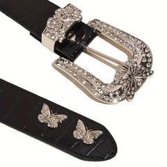 Butterfly Buckle PU Belt Y2K Vintage Rhinestone Punk Belts