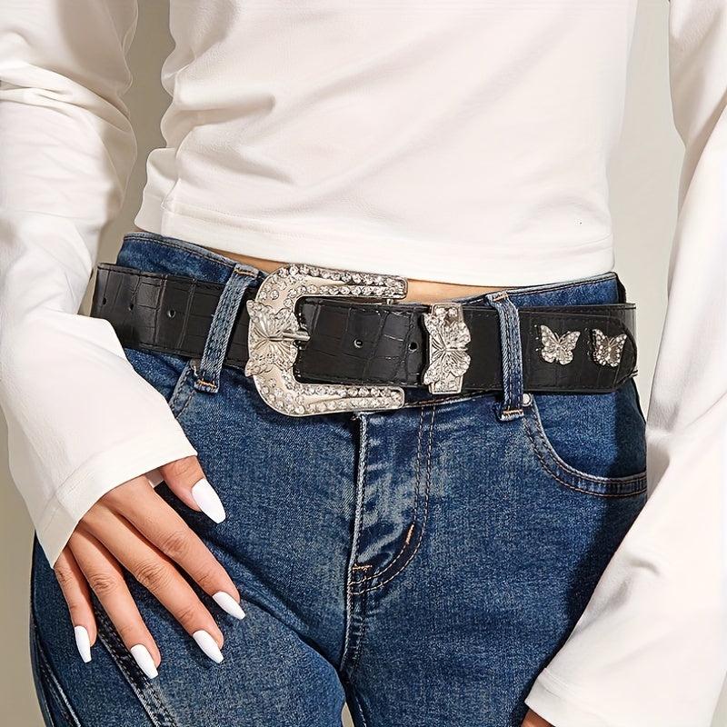 Butterfly Buckle PU Belt Y2K Vintage Rhinestone Punk Belts