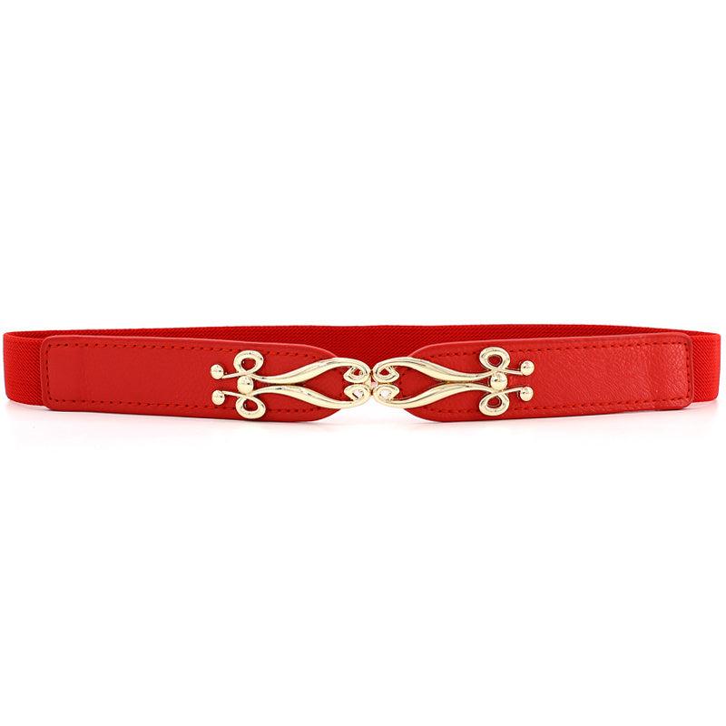 Geometric Flower Buckle Belt Elastic Thin Waistband Vintage Women Coat Belts