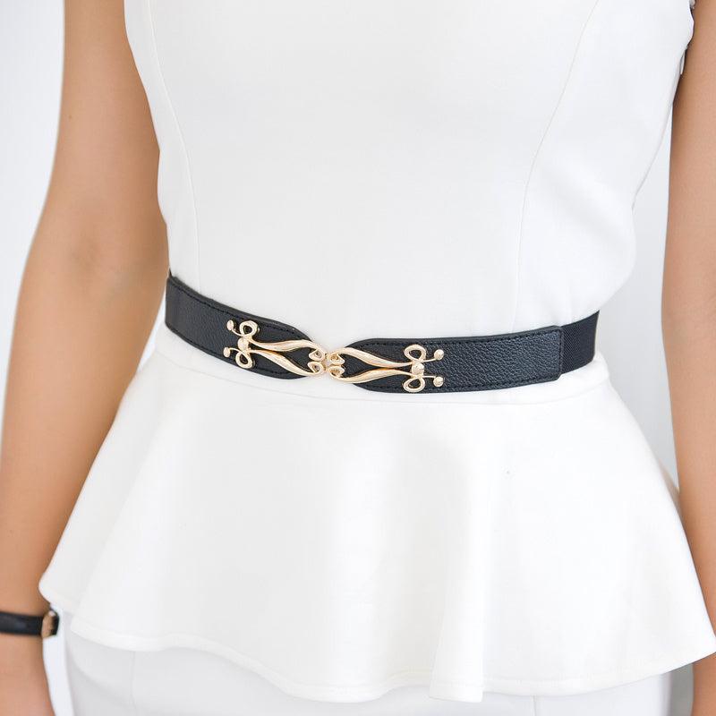 Geometric Flower Buckle Belt Elastic Thin Waistband Vintage Women Coat Belts