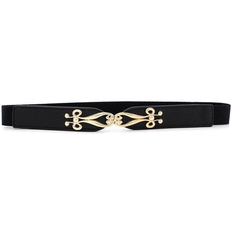 Geometric Flower Buckle Belt Elastic Thin Waistband Vintage Women Coat Belts