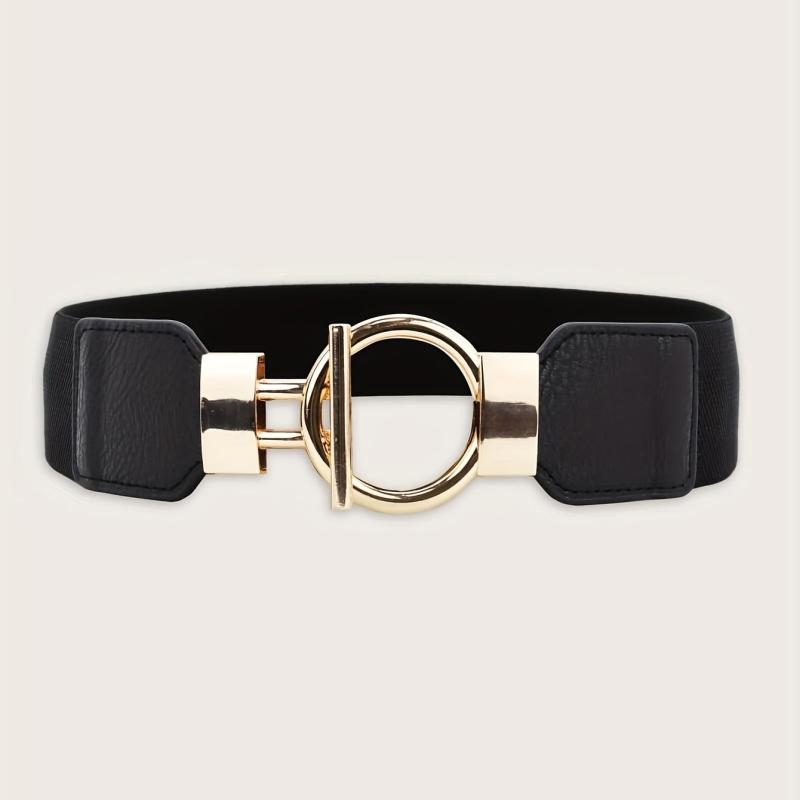 Round Geometric Knot Buckle Belt PU Elastic Waist Belts Casual Pants Jeans Belt