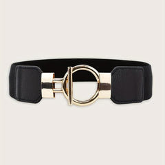 Round Geometric Knot Buckle Belt PU Elastic Waist Belts Casual Pants Jeans Belt