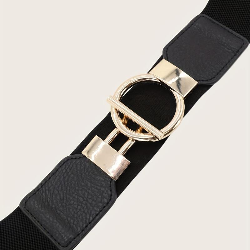 Round Geometric Knot Buckle Belt PU Elastic Waist Belts Casual Pants Jeans Belt