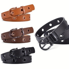 Eyelet Hollow Out PU Belt Vintage Solid Waist Belt Classic Jeans Pants Belts