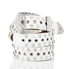 Punk Eyelet PU Belt Leopard Print Rhinestone Inlaid Hip Hop Cowboy Cowgirl Belts