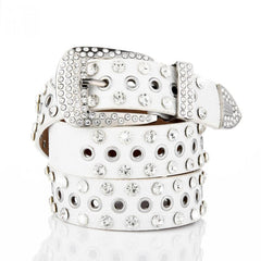 Punk Eyelet PU Belt Leopard Print Rhinestone Inlaid Hip Hop Cowboy Cowgirl Belts