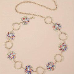 Boho Hollow Out Waist Chain Faux Pearl Rhinestone Decor Belt