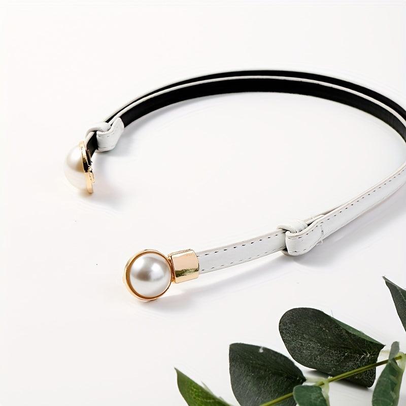 Faux Pearl Buckle Thin Belt PU Leather Dress Coat Girdle