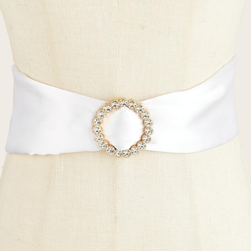 Women Belt Buckle Scarf with Rhinestone Decor