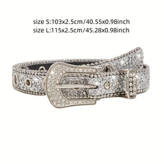 Glitter Rhinestone Belt Eyelet Pin Buckle PU Leather Belt