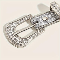 Glitter Rhinestone Belt Eyelet Pin Buckle PU Leather Belt