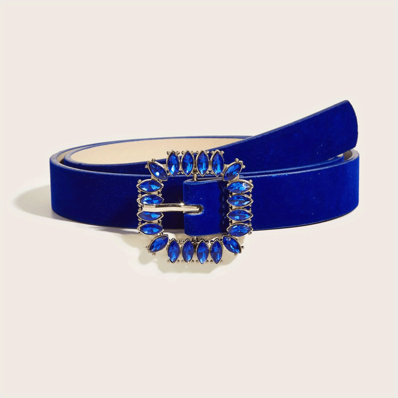 Vintage Crystal Buckle Velvet Belt for Women