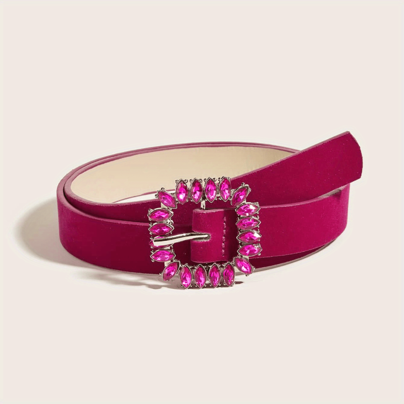 Vintage Crystal Buckle Velvet Belt for Women
