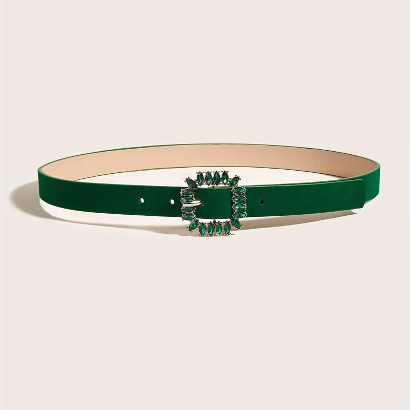 Vintage Crystal Buckle Velvet Belt for Women