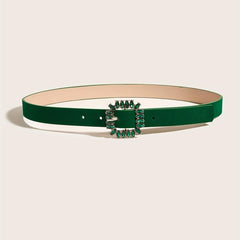 Vintage Crystal Buckle Velvet Belt for Women